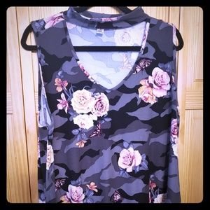 Womens Tank with Camo and Flower Design